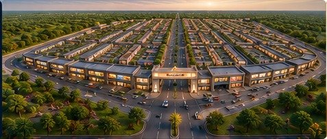 Aerial view of commercial market development